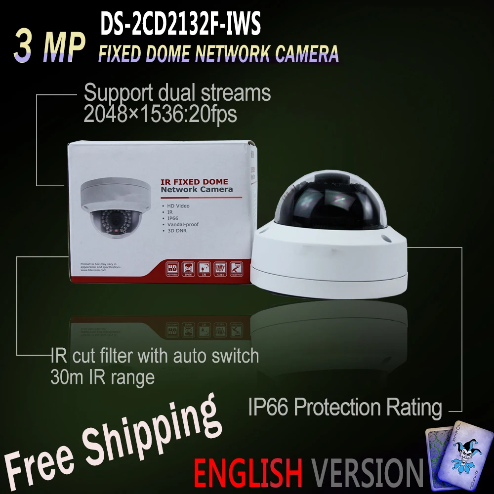Hikvision DS 2CD2132F IWS английская версия 3MP купольная камера POE безопасность Встроенный