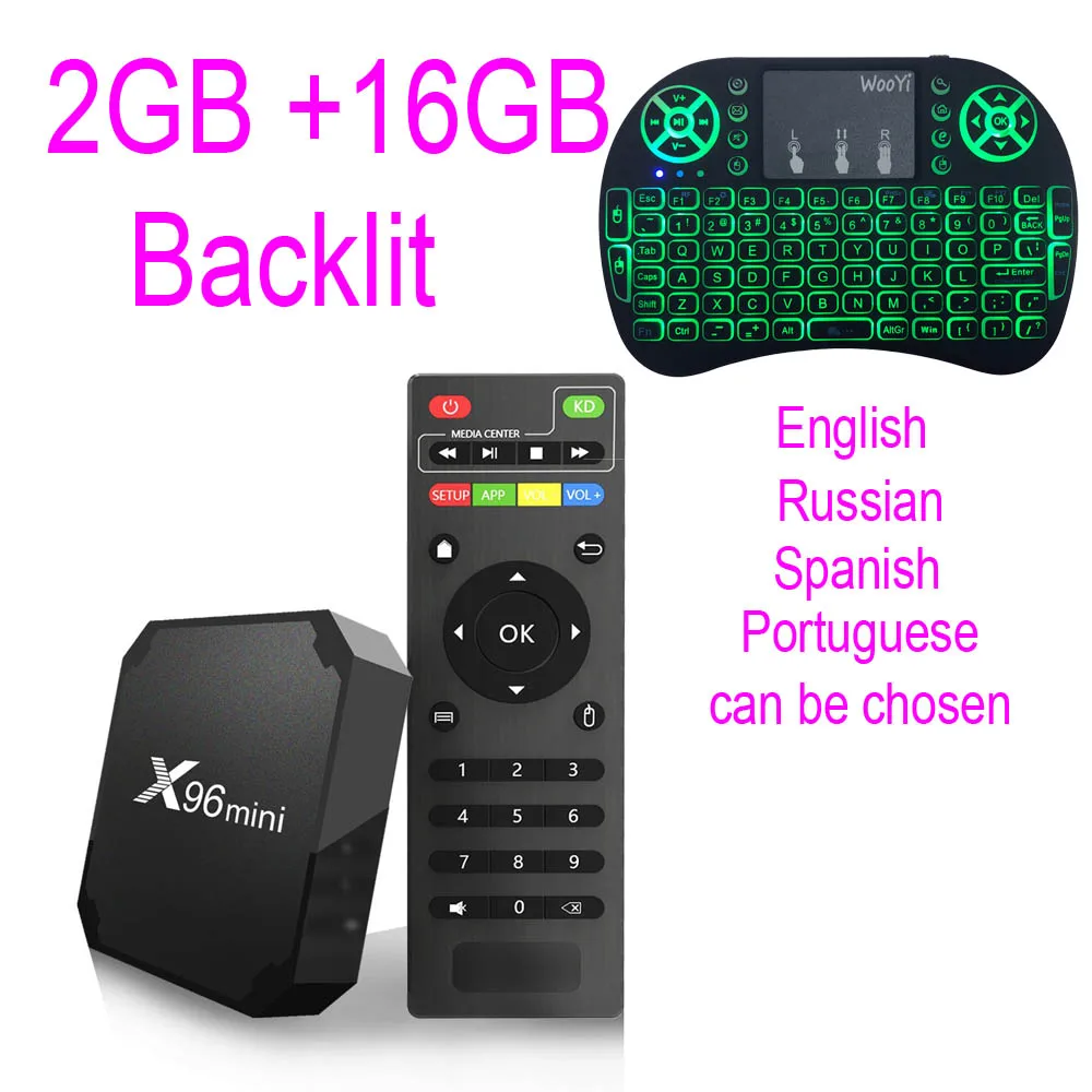 2GB and 16GB Backlit X96mini Android 7,1X96 Мини Смарт ТВ приставка четырехъядерный Amlogic S905W 2 ГБ+ 16 Гб Поддержка 2,4 wifi+ IR кабель 4K* 2K приставка - Цвет: 2GB and 16GB Backlit