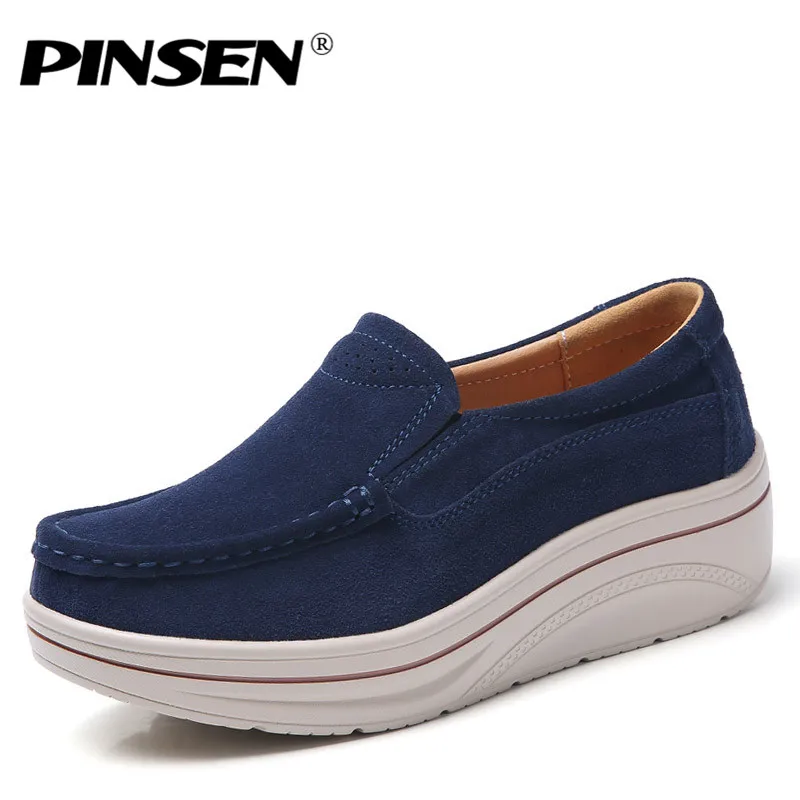PINSEN 2020 Women Shoes Leather Suede Fringe Slip-on Flat Platform Ladies Woman Flats Creepers Moccasins zapatillas mujer | Обувь