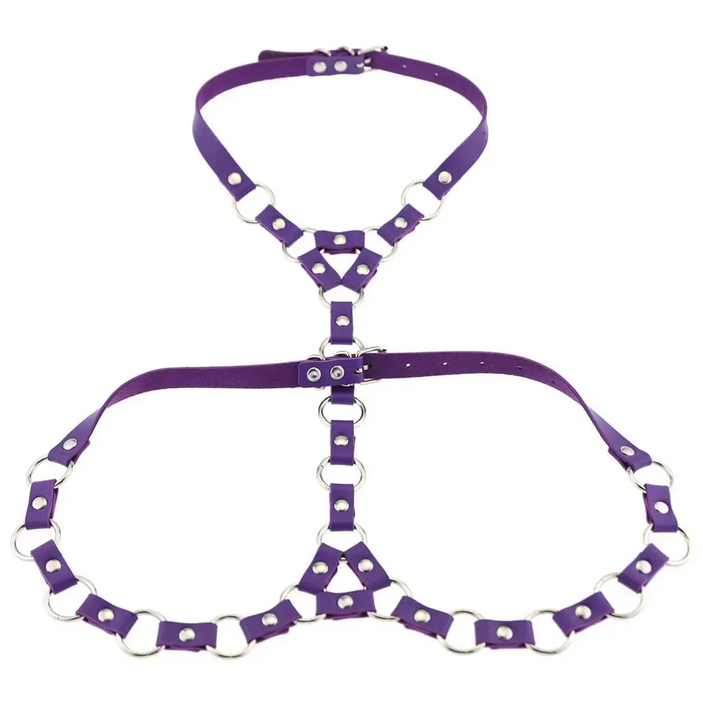 Purple KMVEXO, сексуальный панк, тело, сетка, поводок, кожа, связывание, косплей, талия, украшения для тела, для женщин и мужчин, готическое ожерелье, Harajuku, вечерние аксессуары - Окраска металла: Purple