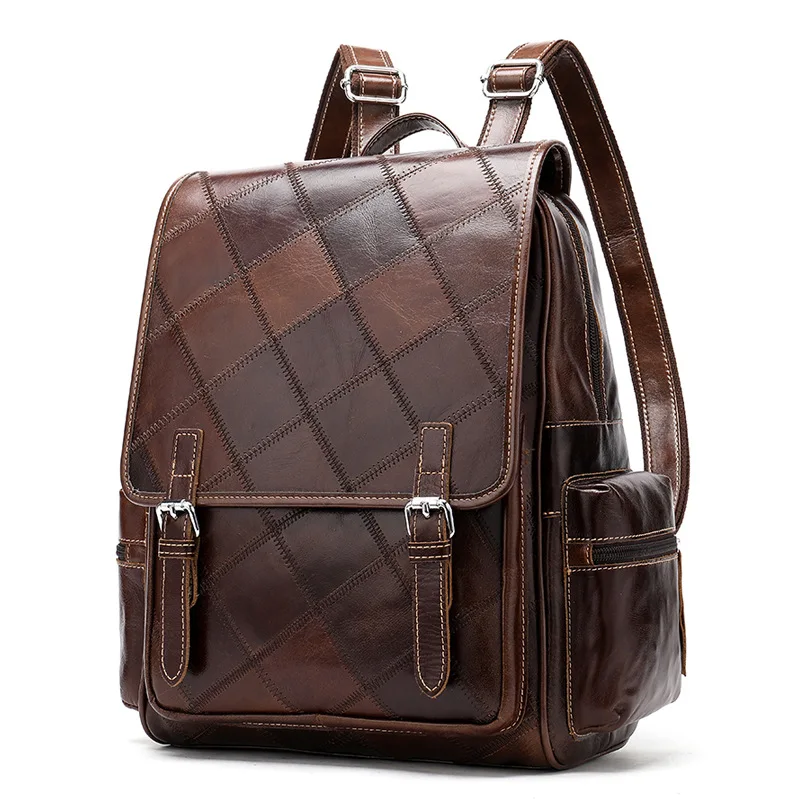 

Genuine Leather Backpack For Teenage Girls Waterproof Laptop Backpacks Plaid Casual Travel School Shoulder Bag Bagpack Mochila