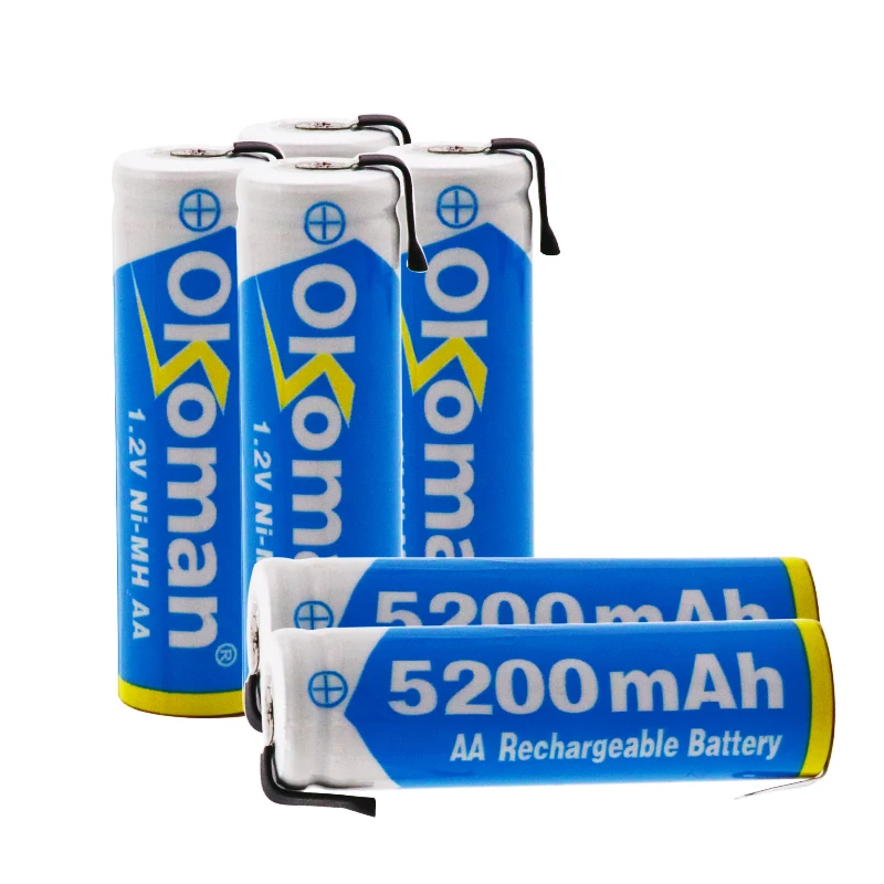 4 16 шт 1 2 V AA батарея 5200mah 2A Ni MH nimh сотовый синий корпус с вкладками шпильки для Philips