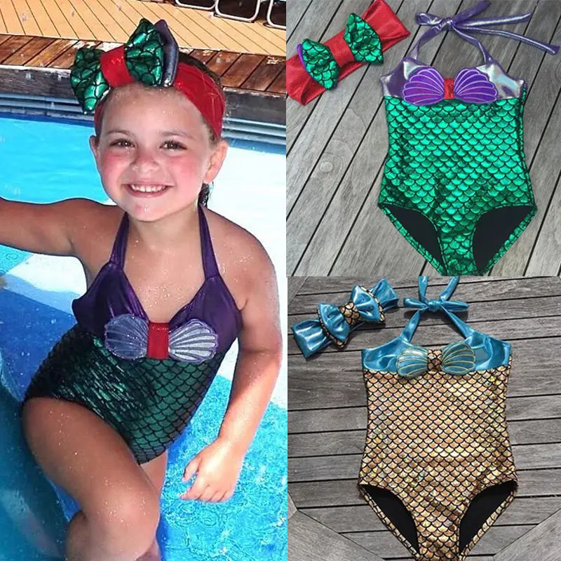 Слитный купальник с лямкой на шее и юбкой годе для маленьких девочек 2017|one-piece