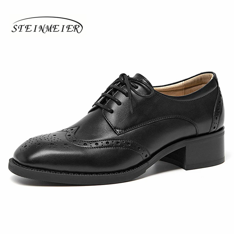 Black 3.8cm Yinzo/женские туфли-оксфорды; винтажные женские туфли-лодочки из натуральной кожи; женские туфли-оксфорды на каблуке; цвет черный, коричневый; коллекция года; сезон весна - Цвет: Black 3.8cm