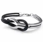 Мужской и женский Кожаный Браслет-манжета, браслет из нержавеющей стали с титановой пряжкой