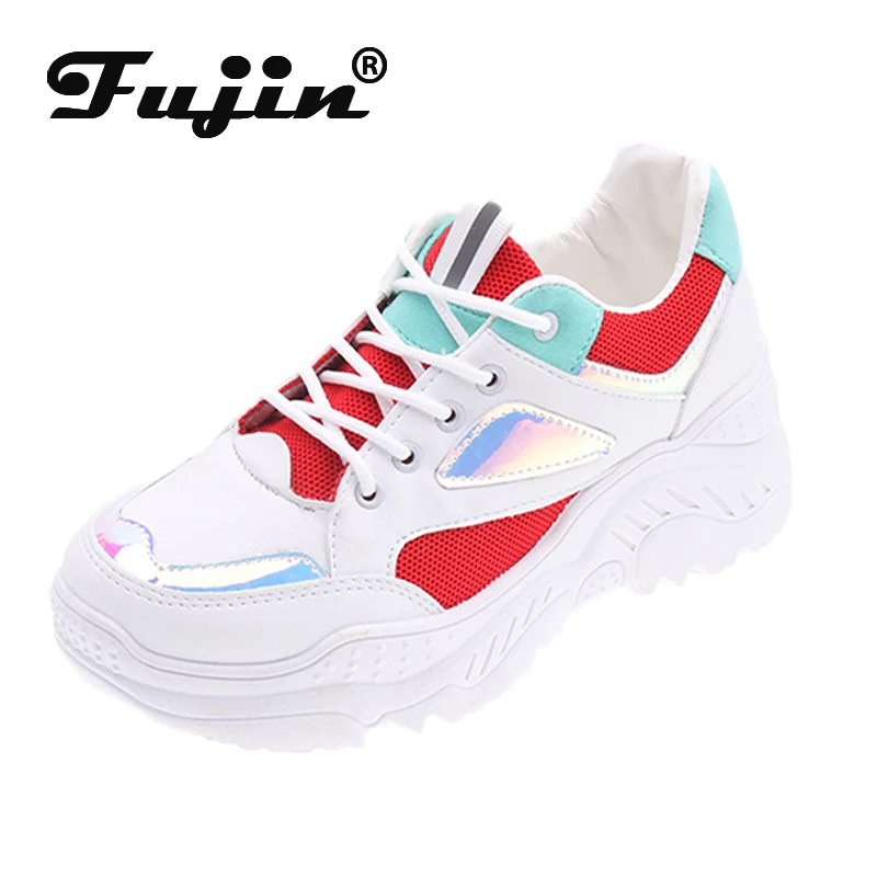 Fujin/модные кроссовки для женщин Кроссовки на платформе Белые танкетке Женская