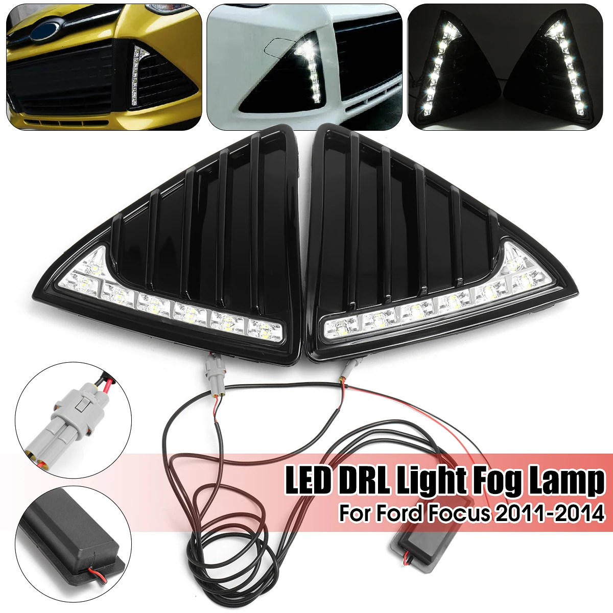 Автомобильный светильник DRL для Ford Focus 3 2012 2013-, дневные ходовые огни, противотуманная фара, Дневной светильник с желтым сигналом