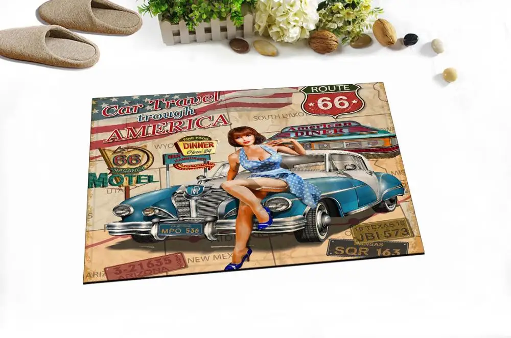 7157 sexy girl LB 60*40 Винтаж исторический Route 66 США автомобилей мотоциклов Ванная комната ковровое покрытие Коврик Кухня Туалет ковер для человек Гостиная - Цвет: 7157 sexy girl