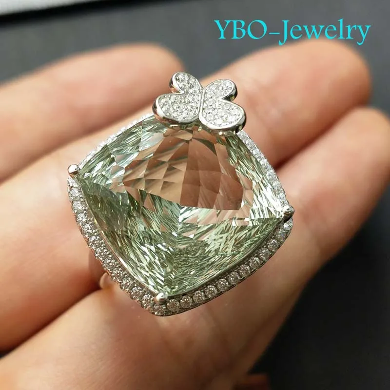 YBO красивое кольцо с крупным зеленым драгоценным камнем 20 карат дизайн в виде