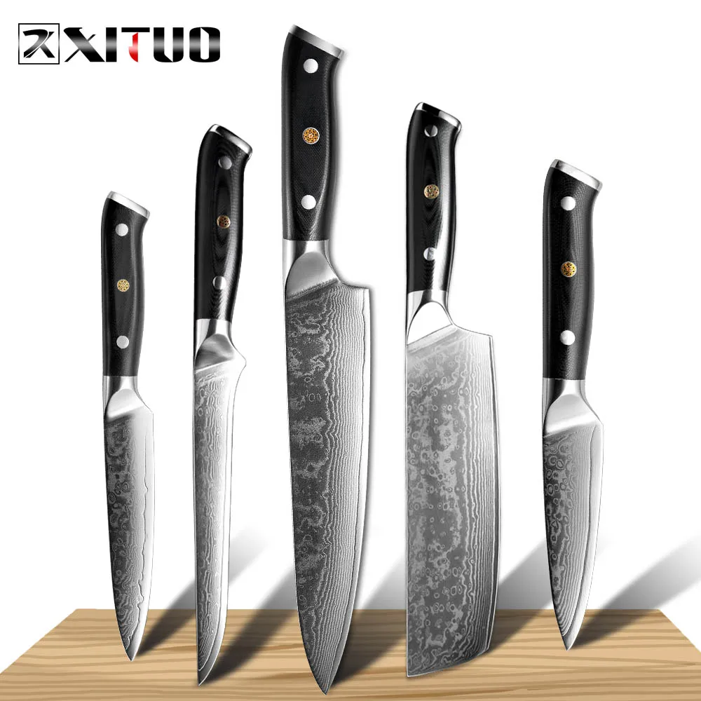 5PCS Set XITUO Кухня шеф-повара Ножи комплект VG10 Дамаск Сталь 67-история ломтики Nakiri кирицукэ суши Ножи кости японский Ножи Пособия по кулинарии инструменты - Цвет: 5PCS Set