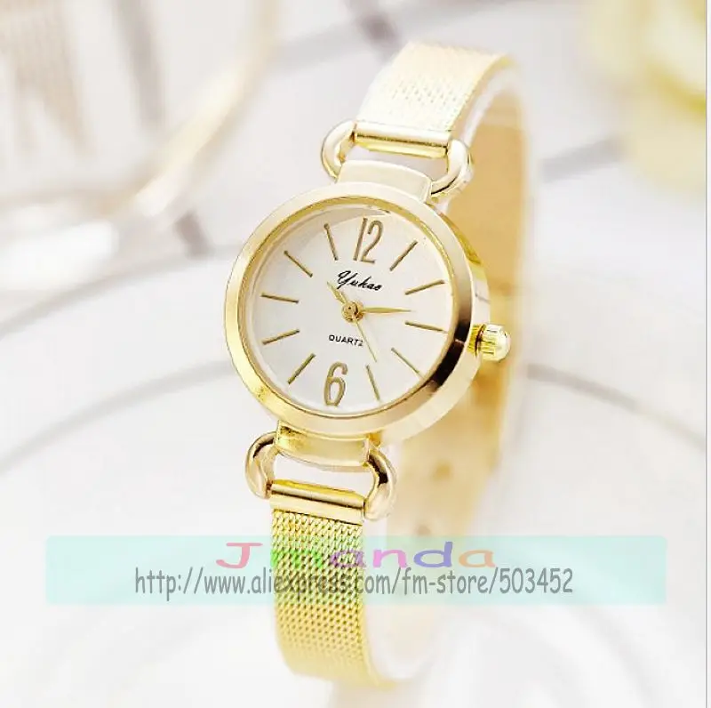 Модные кварцевые часы yuhao с логотипом и сетчатым ремешком золотистые Серебристые