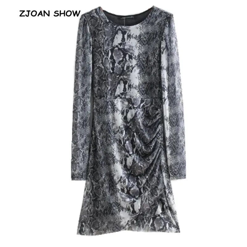 ZJOAN SHOW Новинка 2018 года осень Змея сетки с длинным рукавом Мини платье для женщин O