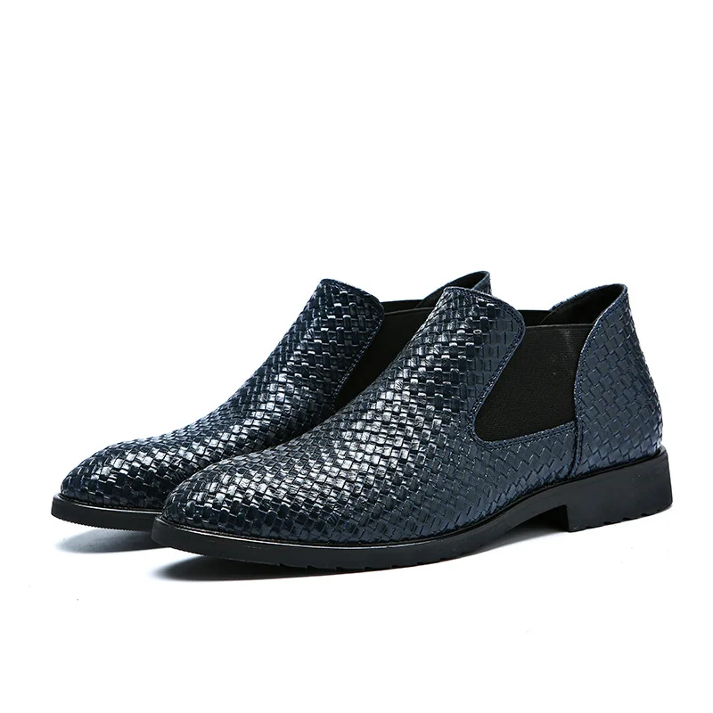 Blue oxford Shoes Mermak/модные мужские ботинки «Челси»; мужские Ботильоны; брендовые кожаные мужские ботинки с тесьмой; модельные туфли; вечерние, свадебные, повседневные туфли на плоской подошве - Цвет: Blue oxford Shoes