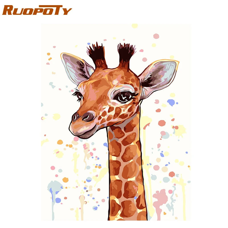 RUOPOTY рамка мультфильм Жираф животных DIY Краска по номерам Акриловая Современная