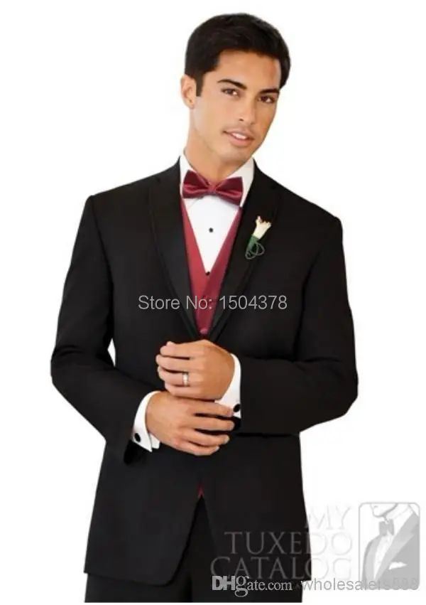 Custom Made Two Buttons Groom Tuxedos Black Best man Notch Lapel Groomsman Men Dinner Wedding Suits Bridegroom (Jacket+Pants+Tie | Мужская