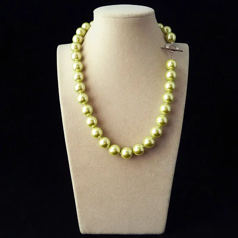 Hot sell -&gt@@ Rare Huge 12mm Genuine South Sea Apple Green Shell Pearl Necklace Heart Clasp 18'' -Top quality free shipping |