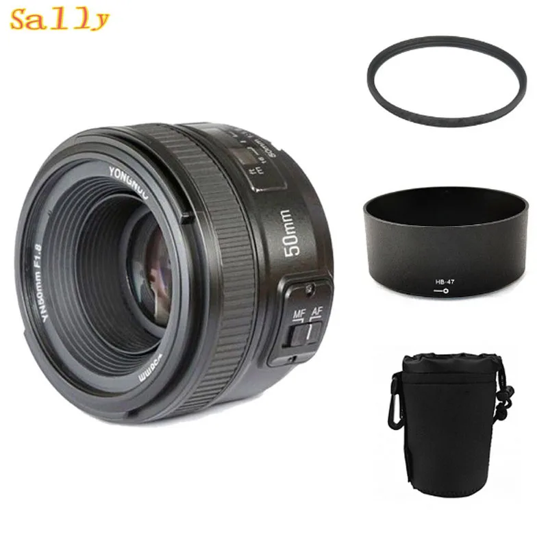 YONGNUO YN 50 мм YN50mm f/1 8 AF объектив MF + бленда объектива УФ фильтр чехол для набор с