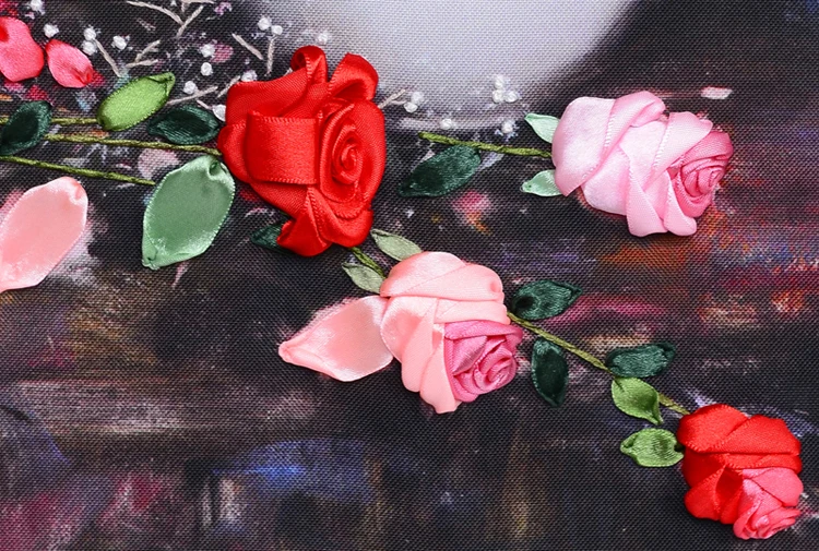 Ленты сделай сам, вышивка, декоративная живопись, цветы, набор для рукоделия, вышивка крестиком, цветные HD принты, домашний декор, Роза C-0261