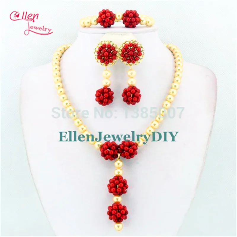 Комплект ювелирных изделий из африканских коралловых бусин в нигерийском