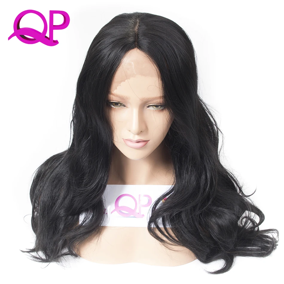 Qp hair Long Body Wave Lace Front Wigs Synthetic For Women Heat Resistant midle Part Natural Afro American Wigs 1B Color