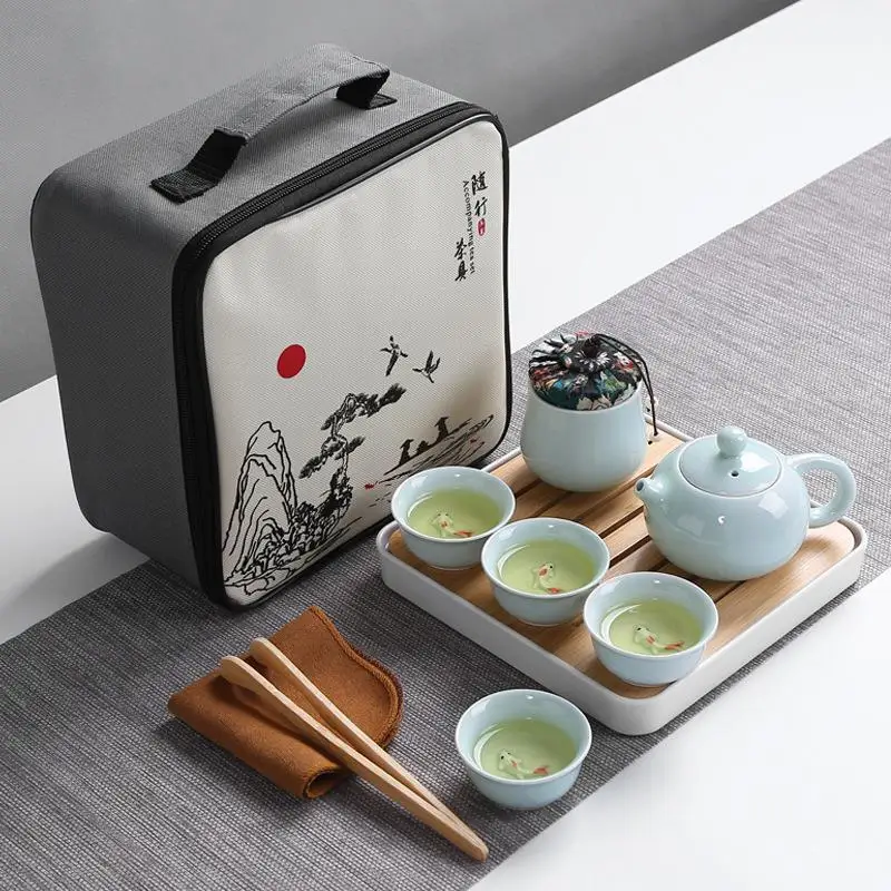 

Ceramics Tea Set Portable Travel Home Office Cups Chinese Travel Kung Fu Tea Set Portable Teapot Porcelain Teaset Teaware Sets