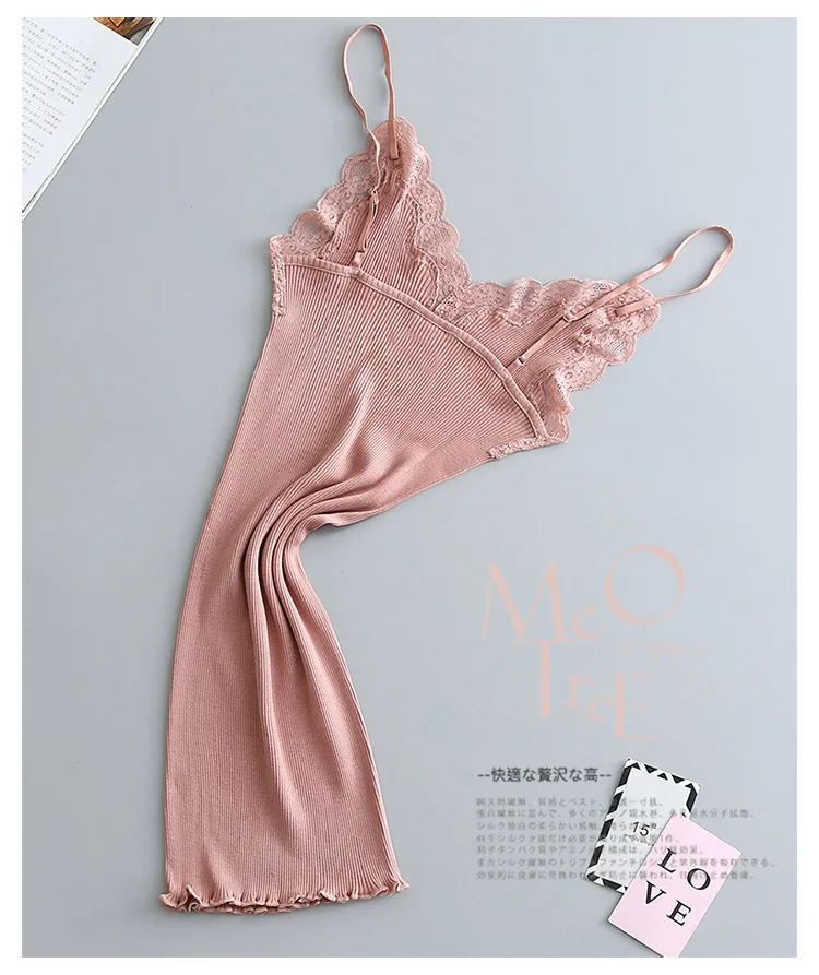 Pink 7 цветов, 30% хлопок, 70% натуральный шелк, женская мода, кружевной жилет, тонкий сексуальный элегантный топ, высокая эластичность, нижняя часть, женские майки - Цвет: Pink