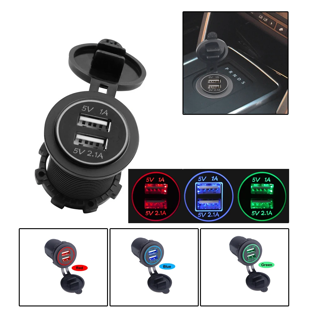 Универсальное автомобильное зарядное устройство с двумя USB портами 5 В/3 1 А синий