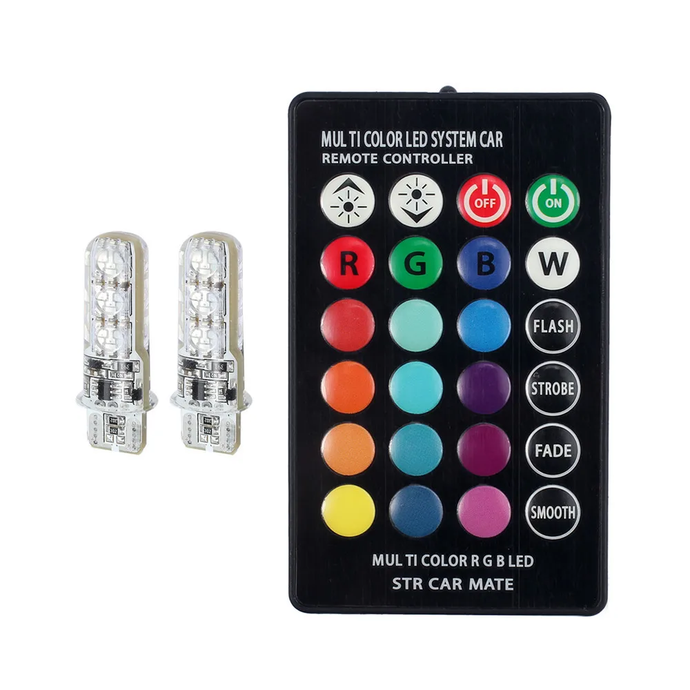 Proster 2pcs T10 DC 12V Led RGB Light Bulbs With Remote Control SMD 5050 For Auto Car Wedge Side 7 Color LED Lamp | Лампы и освещение