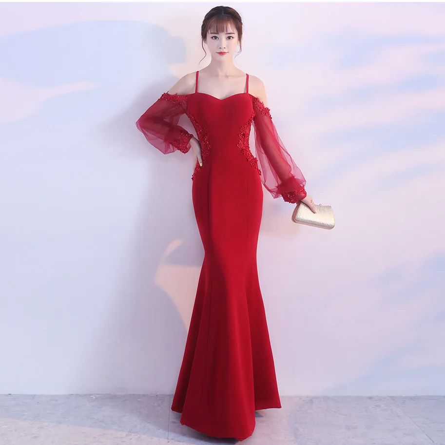 Sexy Long Elegant Mermaid Sleeve Evening Dresses 2019 Tulle Backless Dress Royal Blue Vestido De Festa Longo | Свадьбы и торжества