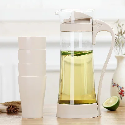 1.2L beige with cup Новинка, 1200 мл, скандинавский сок, цветок, очки, чайник, большая розетка, кувшин для горячей и холодной воды, Термостойкое прозрачное ситечко, капельная чашка - Цвет: 1.2L beige with cup
