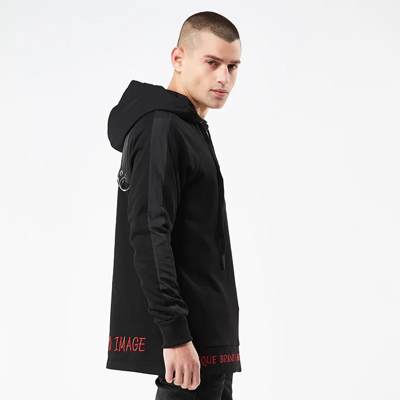 NXH 2019 new men sport long sleeve hoodie top with letters embroidery casual sweatershirt Cotton hip hop mens hoodies Black dark | Мужская
