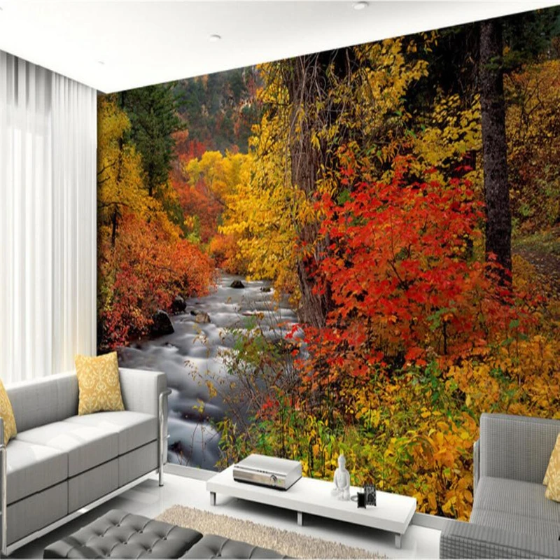 Красивые осенние фотообои с изображением Красного кленового леса лося крика