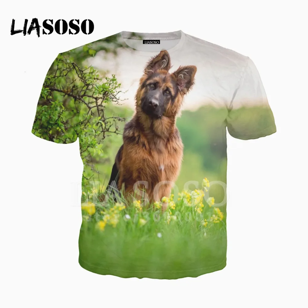 LIASOSO 3D принт женские и мужские немецкой овчарки Kawaii футболка со щенком летняя с