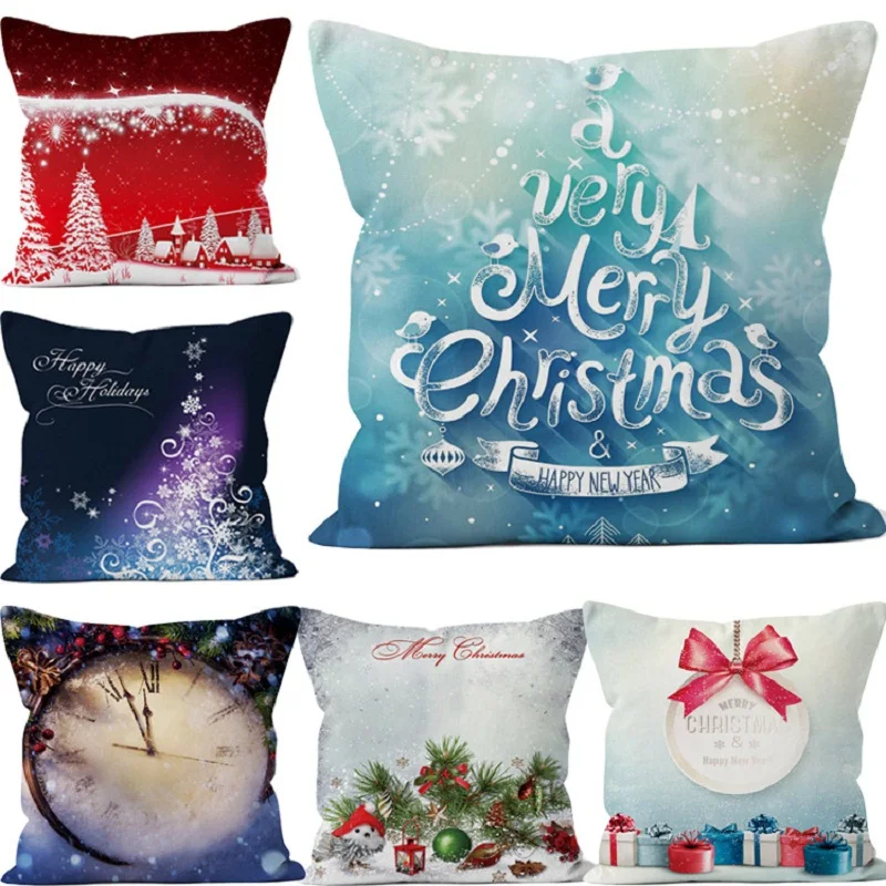 3Pcs Cushion Cover Christmas Decorative Pillow Xmas Flax Throw Case For Home Sofa Car Natal Decor 2017 New Year Navidad Gifts | Дом и сад
