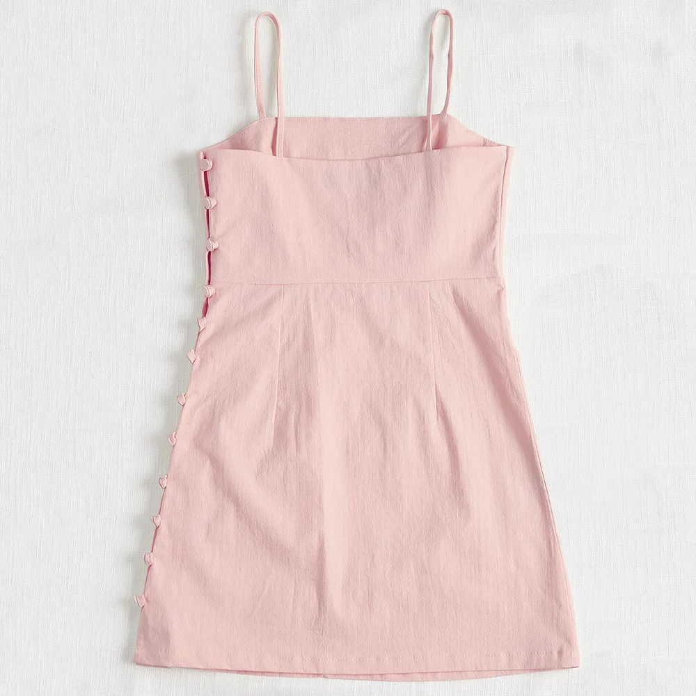 ZAFUL 5 Colors Side Buttons Slip A Line Dress Women Spaghetti Strap Sleeveless Mini Dresses Summer Beach Casual Vestidos | Женская