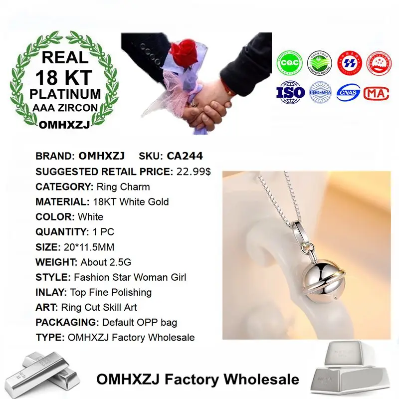 OMHXZJ Wholesale European Fashion Woman Man Party Wedding Gift White Ring 18KT Gold Necklace Pendant Charm CA244 | Украшения и