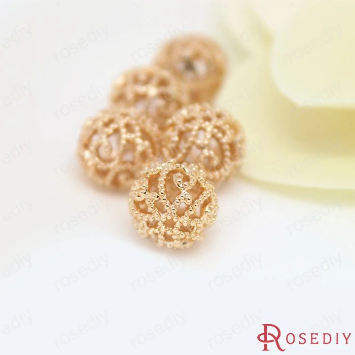 Бусины круглые из латуни с покрытием под золото цвета шампань 6 шт. 10 мм 24 к бусины