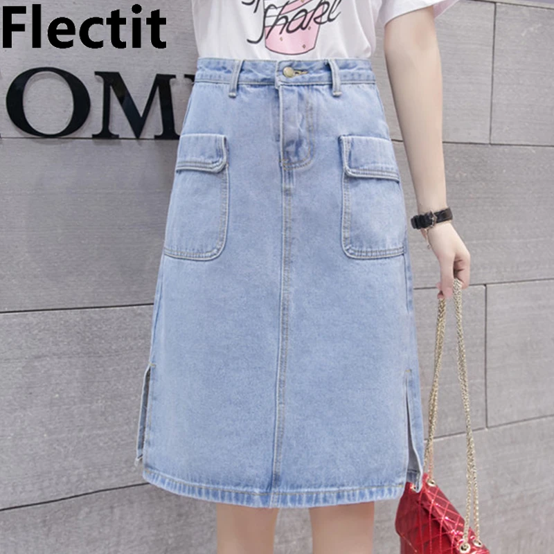 Flectit 2019 повседневная женская джинсовая юбка с боковыми разрезами спереди
