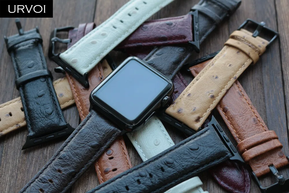 URVOI ремешок для apple watch series 5 4 3 21 прочной натуральной culf кожаный браслет iwatch ostrich