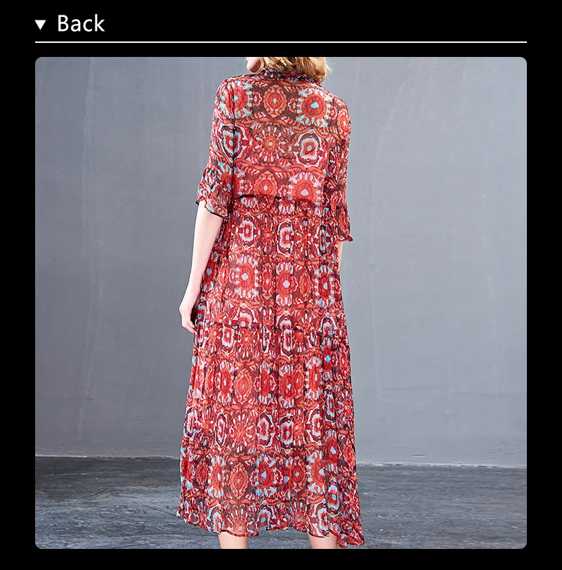 Novmoop European floral printed large size half-sleeve natural silk women dress for office outdoor robe en soie natural LT2778