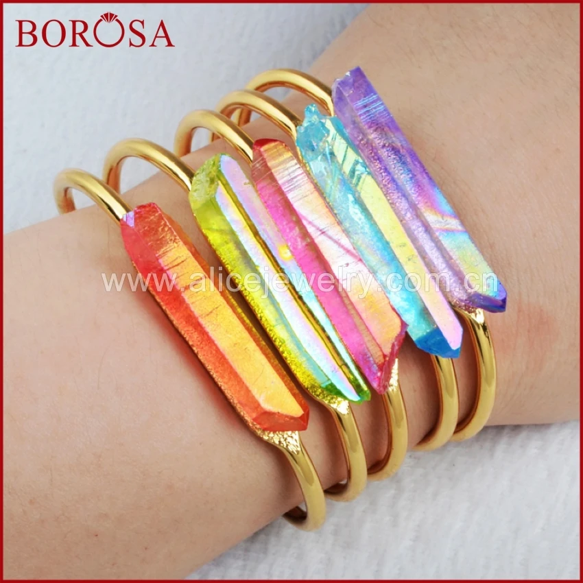 BOROSA 5 шт золотой цвет Радужный кристалл с Аура кварцем точка Drusy браслеты