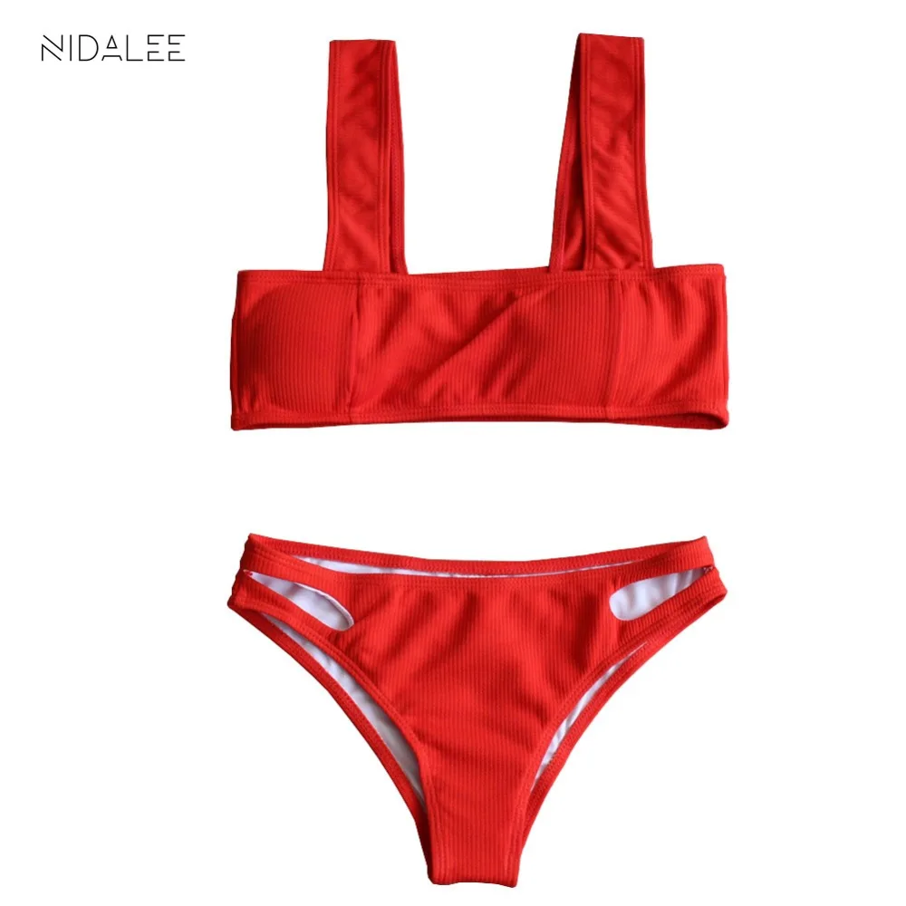 Пикантный однотонный комплект бикини NIDALEE с пуш ап женский купальник низкой