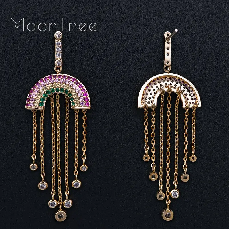 MoonTree Luxury Geometry Long Tassel Multicolor Cubic Zirconia Wedding Women Dress Earring Fashion Jewelry | Украшения и