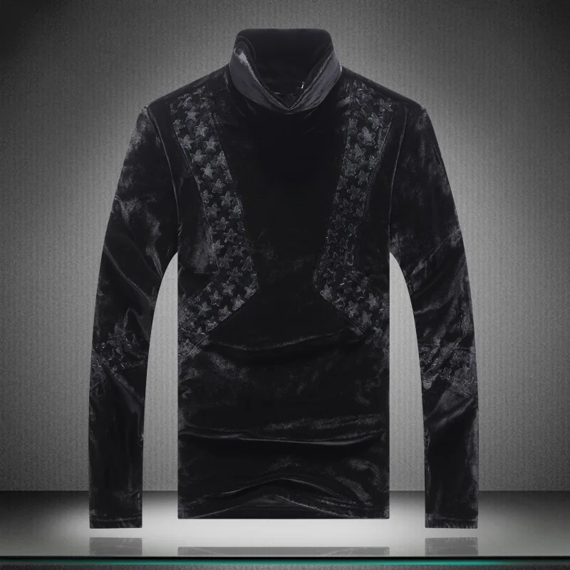 

2016 new arrival wool bladder thickening turtleneck velvet Patchwork men full sleeves casual T-shirt,plus-size M-4XL,2 colors