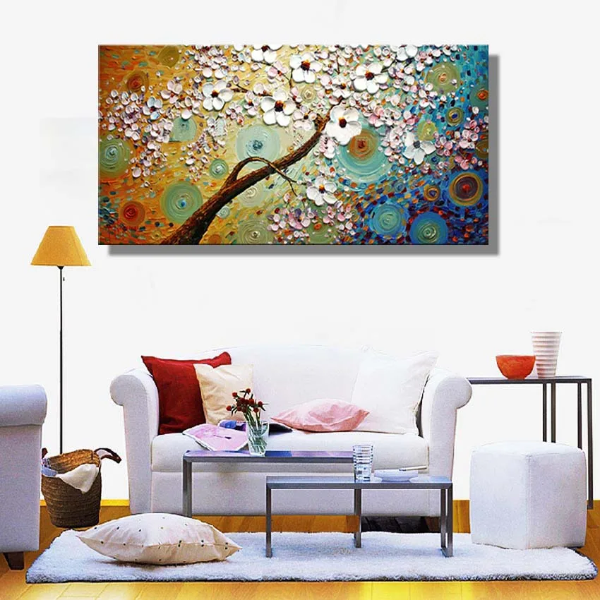 Unframe beautiful 100% Handpainted Abstract Gold flowers Oil Painting on Canvas Pictures wall image picture room Home Decor | Дом и сад