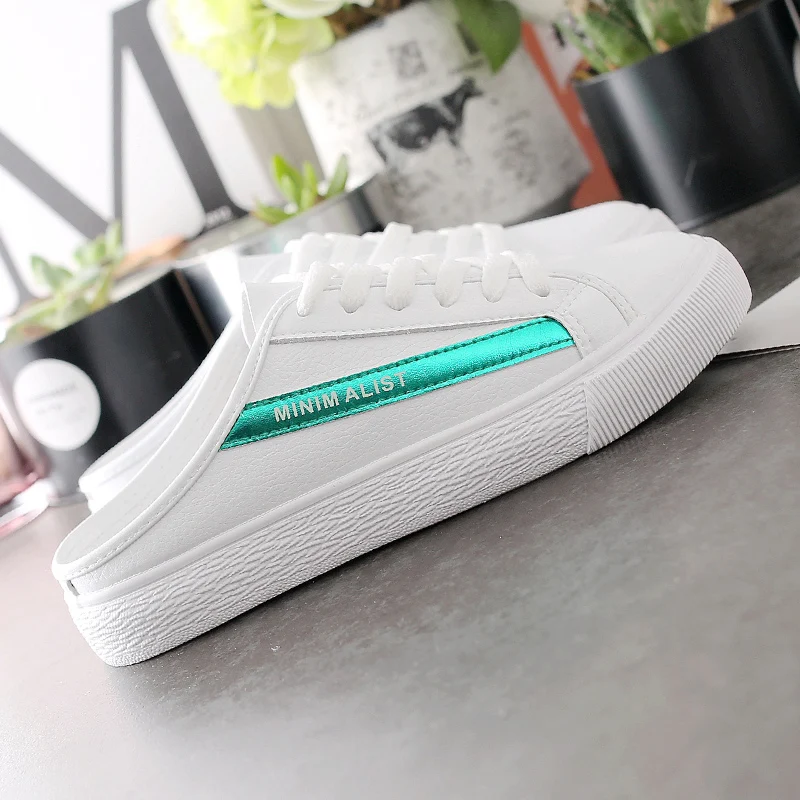 Women Casual Shoes 2018 Summer Hot sale Leather Woman Flats Fashion Sweet White Half slipper Breathable Sneakers |