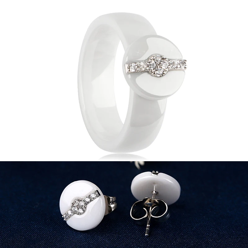 Комплект ювелирных изделий для женщин керамические круглые серьги и кольца с