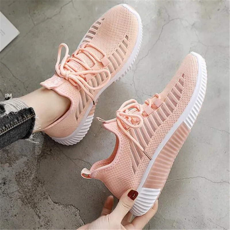 DIWEINI/белые женские кроссовки; сезон весна-лето; повседневная обувь; дышащая сетчатая обувь на плоской подошве; женские кроссовки; Tenis feminino; F05 - Цвет: Pink
