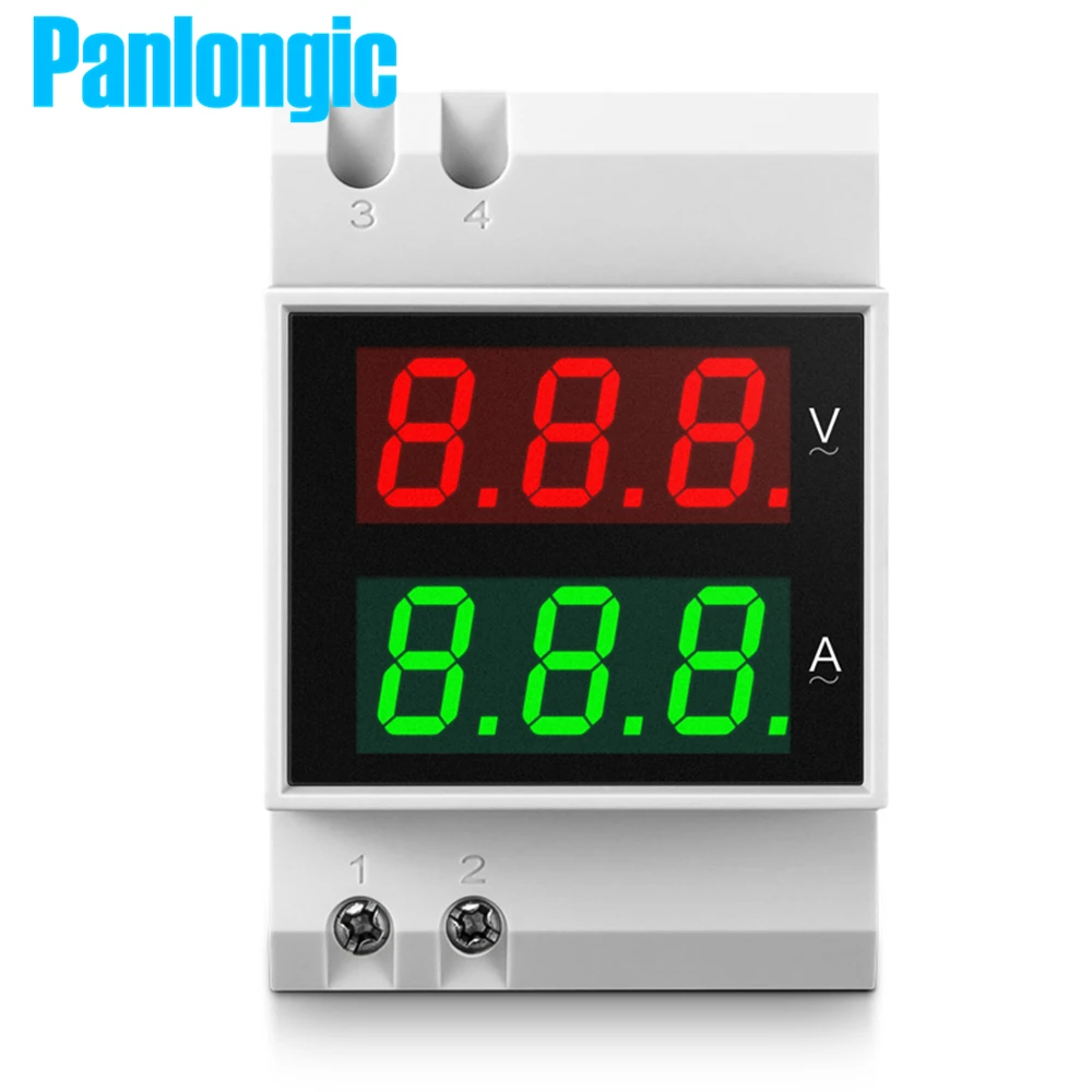 DIN-рейка двойной светодиодный дисплей измеритель напряжения и тока вольтметр