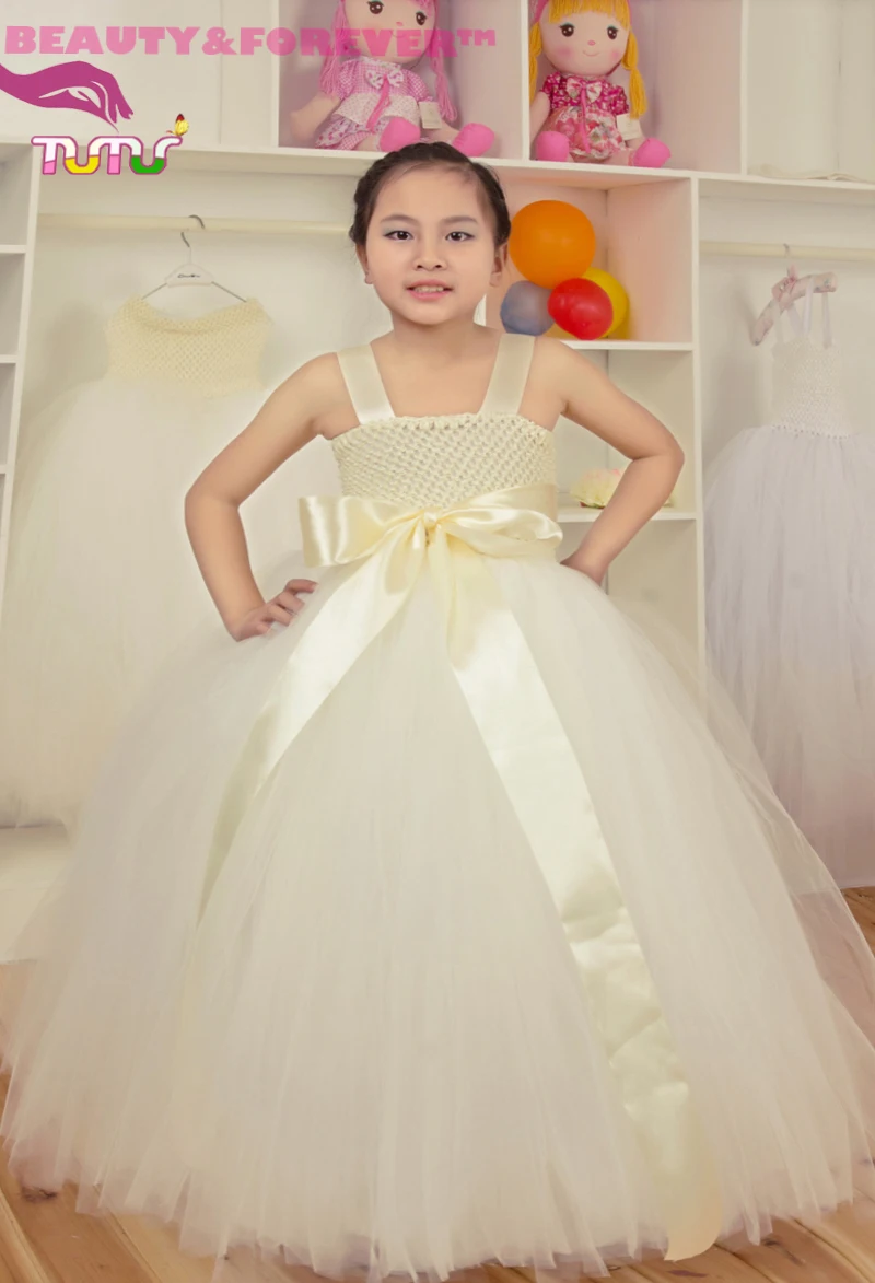 Handmade Lined crochet tank top hot pink sash ivory tutu girl dress for wedding |